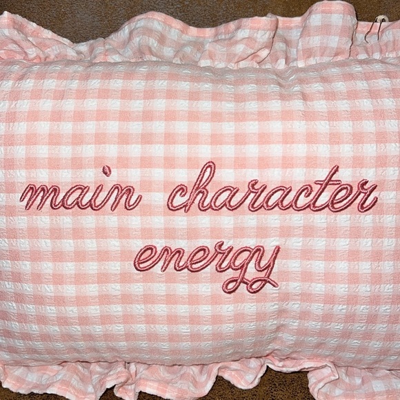 Stylehouse | “Main Character Energy” Gingham Embroidered Pillow - Picture 2 of 6